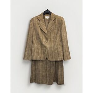 NYP Suits Brown 2-Pc Suit Women's Size 14W Structured Blazer A-lined Skirt Lined